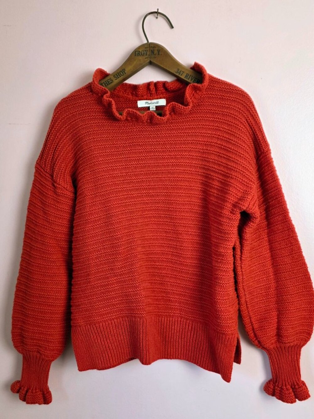 Madewell Ruffle-neck Pullover Sweater in Kilt Red XS